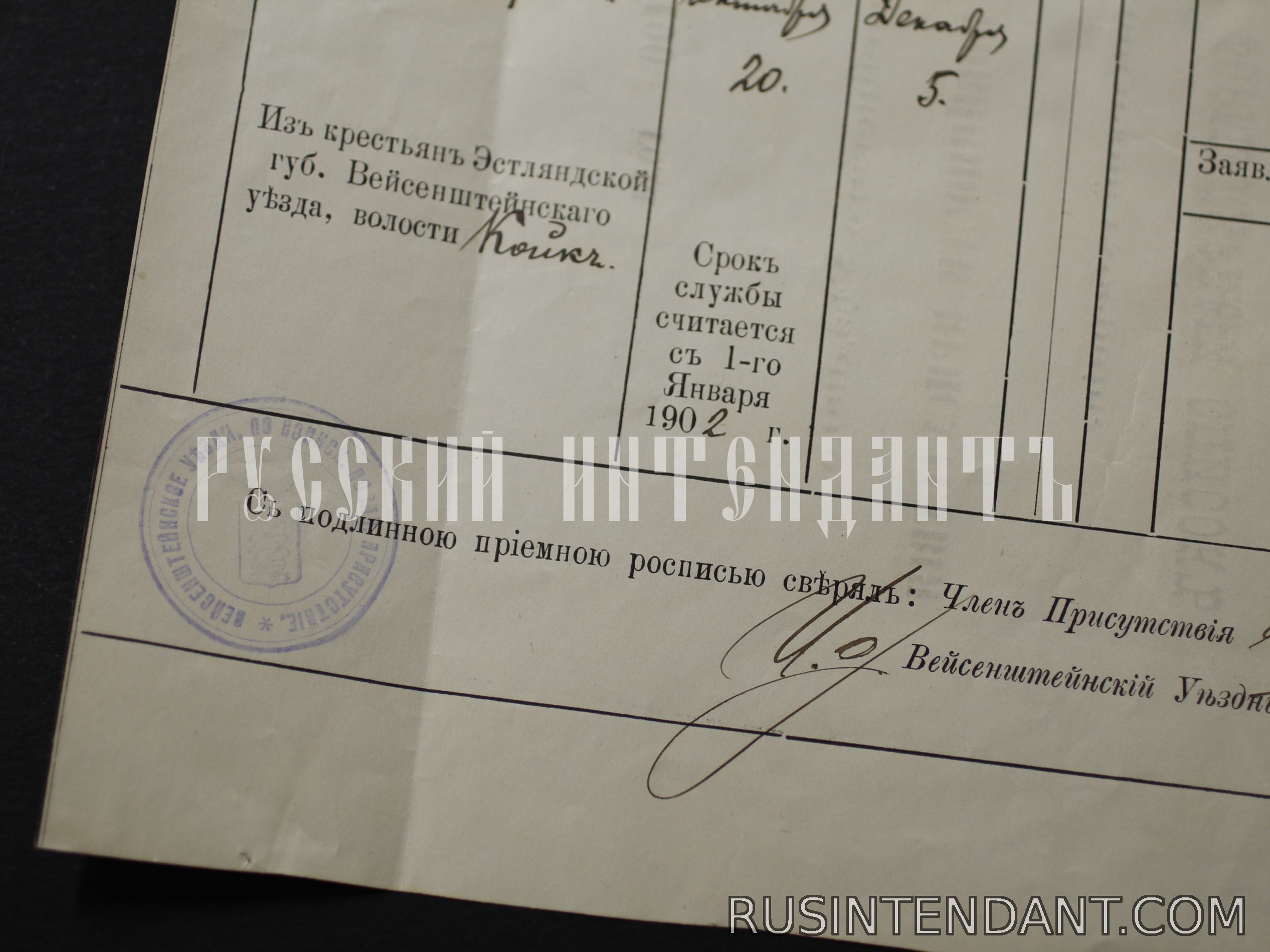 Фото 6: Приемный формулярный список новобранца Эстляндской губернии 