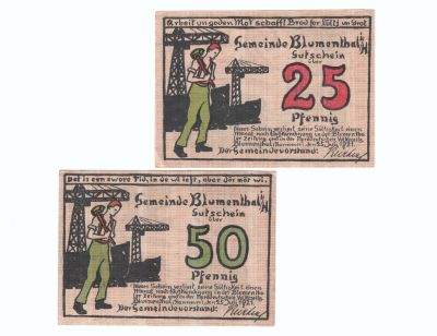 Нотгельды 25 и 50 пфеннигов Блюменталь (Blumenthal)
