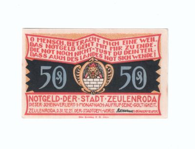 Нотгельд 50 пфеннигов Zeulenroda