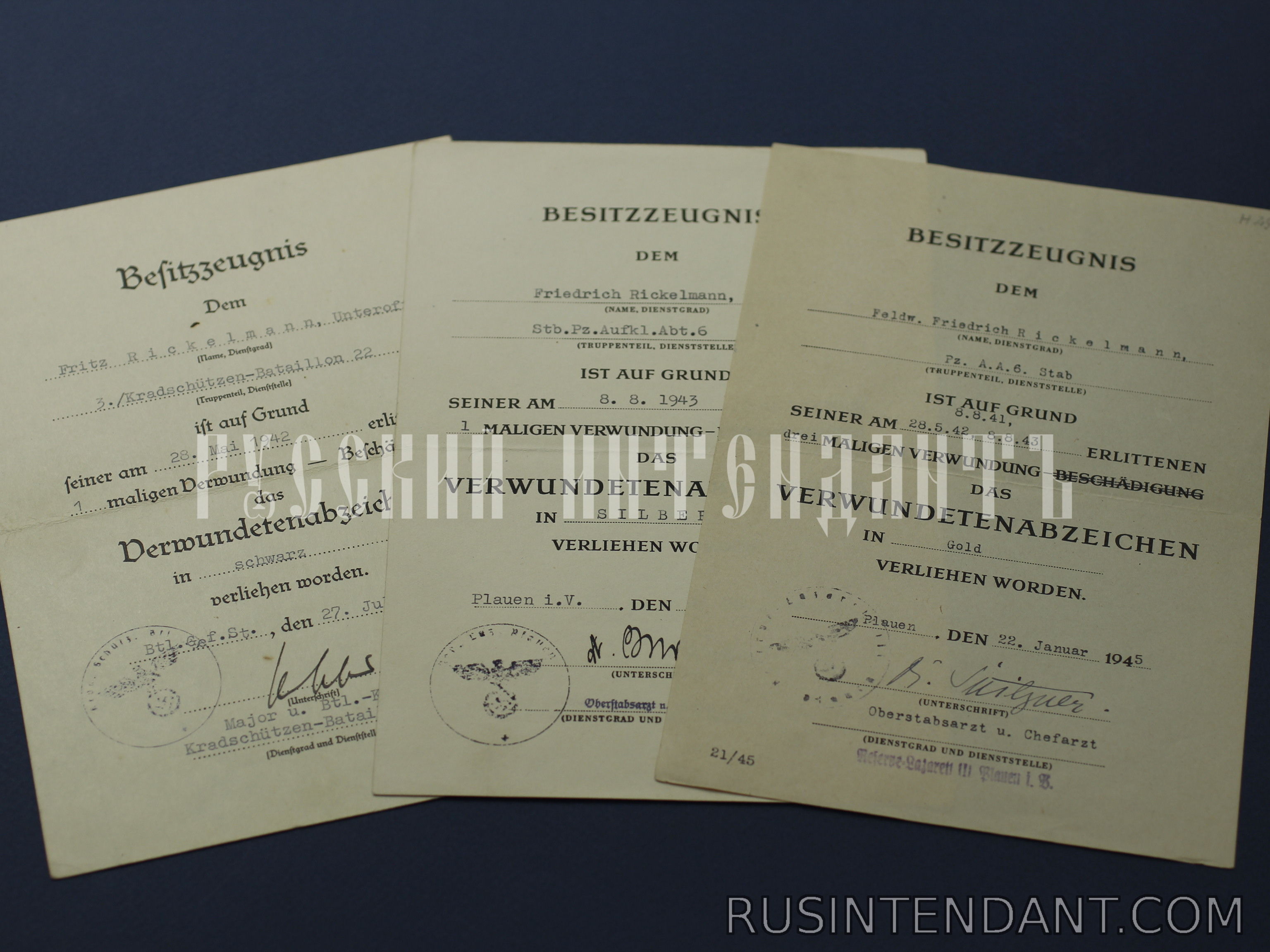 Фото 1: Группа наградных документов фельдфебеля Фридриха Рикельмана 