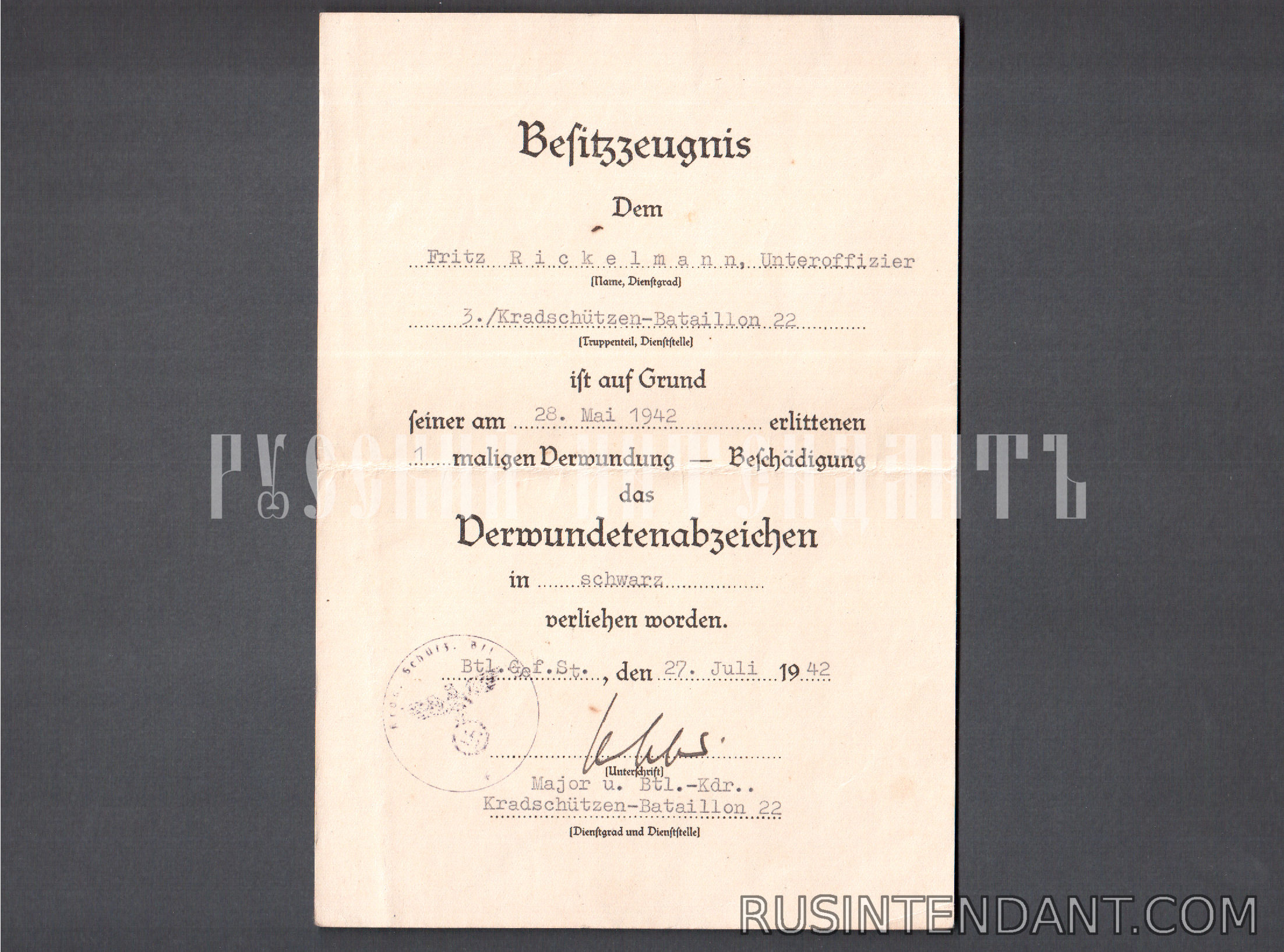 Фото 2: Группа наградных документов фельдфебеля Фридриха Рикельмана 